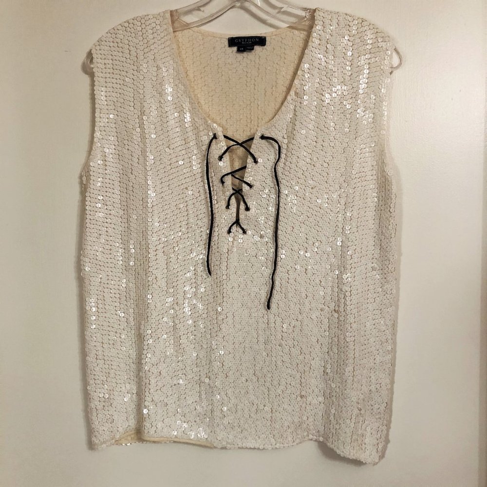 Vintage Gryphon Silk Sequin Top Tunic Cocktail Party Sleeveless Long Oversized